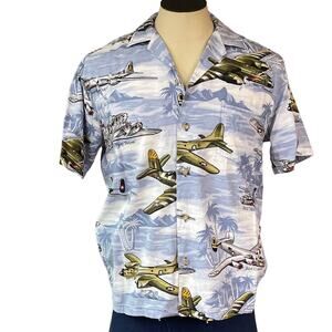 Kalaheo Hawaiian Made in USA Aloha Shirt WWII Bomber Planes B17 B24 B29 Size M